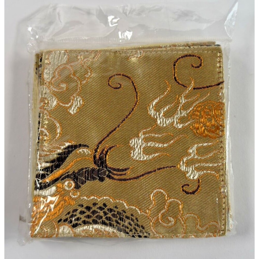 Elegant Satin Coaster Set – Gold Brocade Fabric – Made in China – Brand New